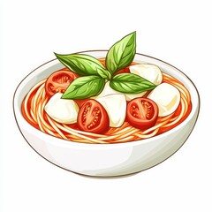 Pasta with tomato, mozzarella and basil.