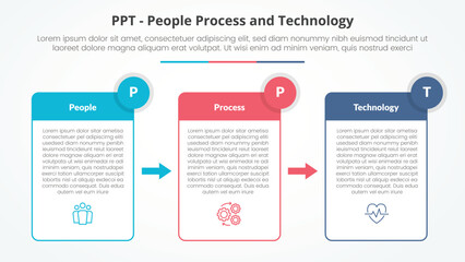 PPT framework infographic concept for slide presentation with table box and arrow direction with 3 point list with flat style