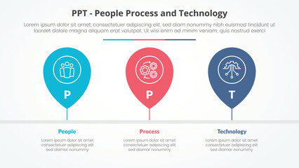 PPT framework infographic concept for slide presentation with pin tagging location timeline horizontal with 3 point list with flat style