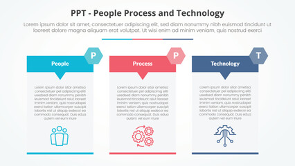 PPT framework infographic concept for slide presentation with big table arrow header badge with 3 point list with flat style