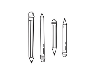 Pencil with eraser hand drawn doodle line scandinavian minimalism icon. Pencil single element for school, teaching, drawing, writing tool