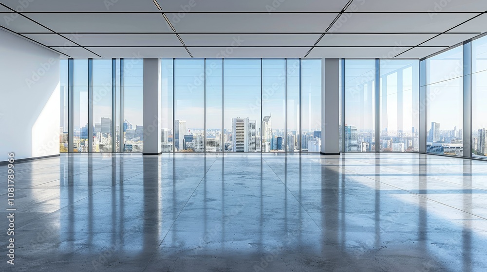 Poster Empty office space with a minimalist design and large windows
