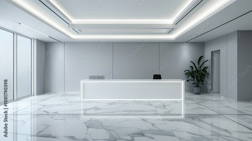 Poster empty minimalist office with white walls and a single desk