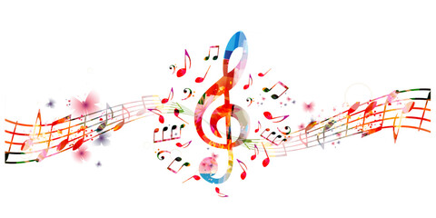 Music notes background. Colorful G-clef and music notes isolated vector illustration
