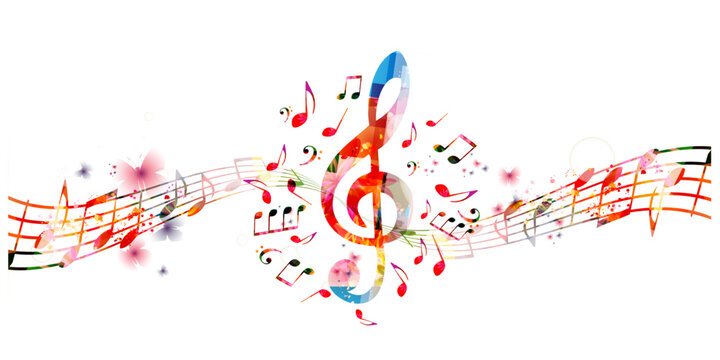 Music notes background. Colorful G-clef and music notes isolated vector illustration
