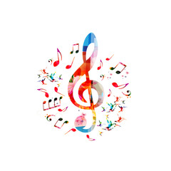 Music notes background. Colorful G-clef and music notes isolated vector illustration
