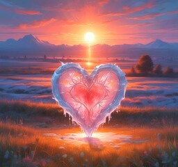 Fototapeta premium Illustration of shiny heart shape in spring time.