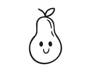 Pear funny character with a smile doodle hand drawn icon. Pear happy smiling drawing clipart outline element.