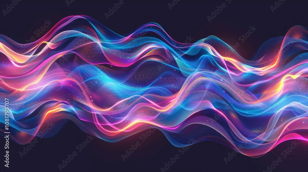Poster Digital wave patterns with a neon glow
