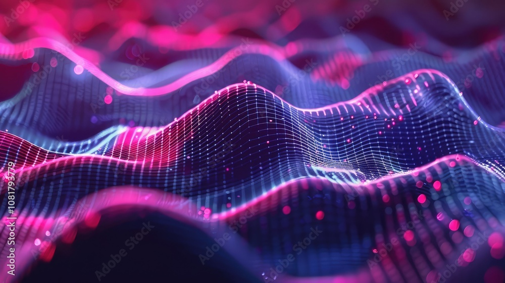 Poster Digital wave patterns with a neon glow