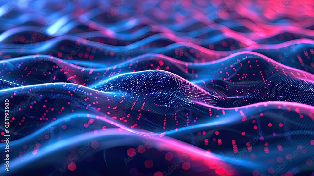 Poster Digital wave patterns with a neon glow