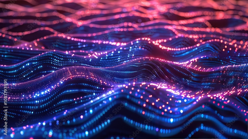 Poster Digital wave patterns with a neon glow