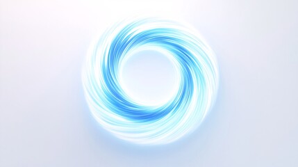 58.A swirling blue light forms a radiant twirl on a clean white background. The glowing circle emits a soft blue light from the center, with the edges gradually diffusing into the white, creating a