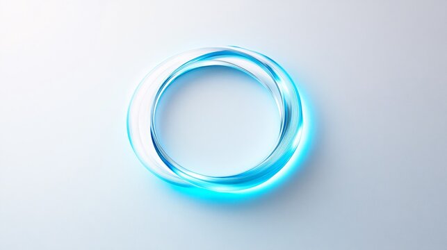 59.A circular blue glowing twirl radiates softly on a white background, with its smooth, luminous lines twisting in a dynamic spiral. The light effect creates a subtle, futuristic glow that