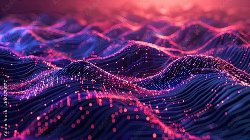 Poster Digital wave patterns with a neon glow
