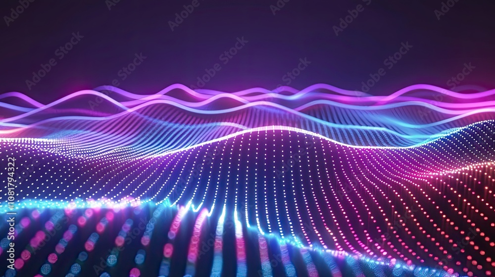 Poster Digital wave patterns with a neon glow