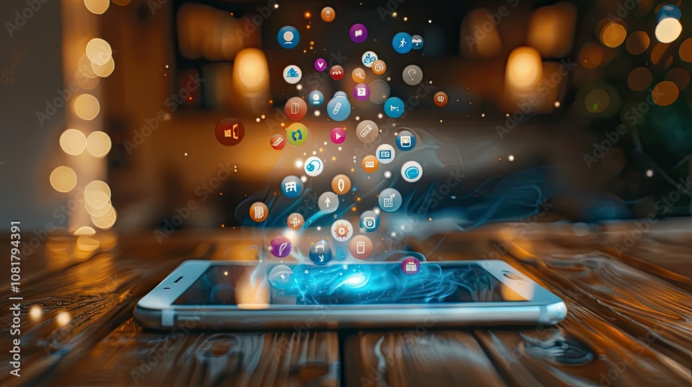 Aufkleber digital tablet with floating educational icons