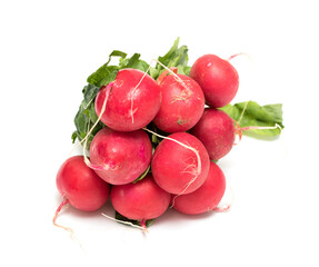 beam of red radishes on a white background