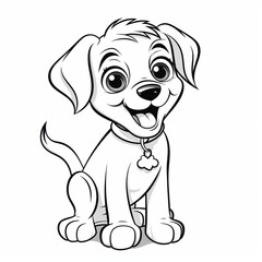 Fototapeta premium A happy cartoon puppy sitting with its tongue sticking out, wearing a collar with a bone charm.