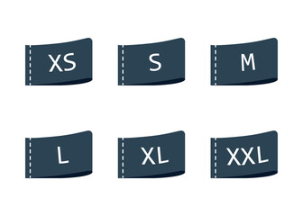 Clothing size icon set, XS, S, M, L, XL, XXL tags
