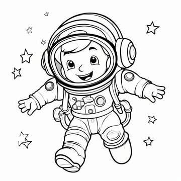 recommend clip art: A smiling cartoon astronaut in a spacesuit floating in space surrounded by stars.