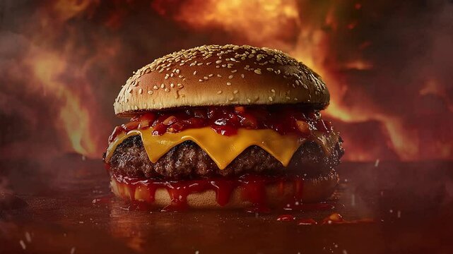 illustration for advertisment of super hot chesse burger