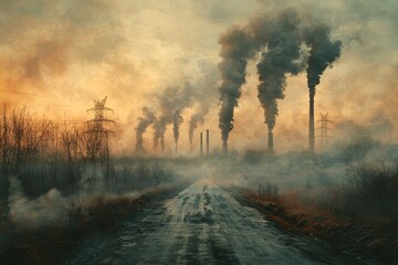 Industrial pollution urban landscape photography smoggy environment low angle environmental awareness