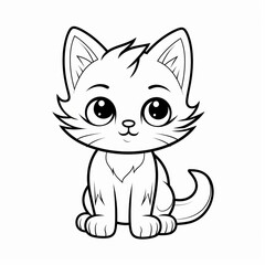 Obraz premium Cute cartoon kitten sitting with big eyes and a smile.
