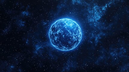 Obraz premium Abstract representation of space with a blue cosmos background illustrating a planet, providing ample copy space for creative design and further enhancements in this abstract space theme.