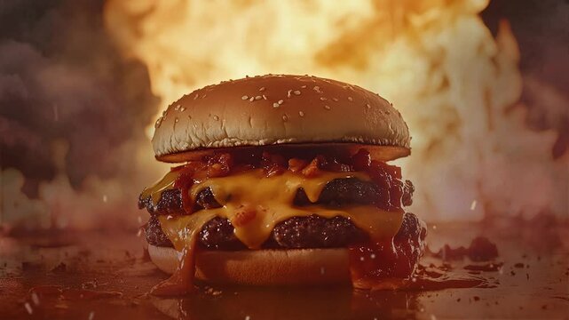 illustration for advertisment of super hot chesse burger