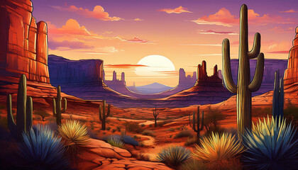 Digital illustration of the Arizona desert landscape in a stylized, vibrant art style