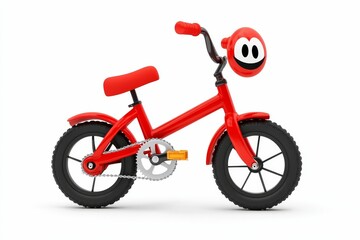 Red bicycle with smiley face bell.