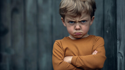 Mad child with crossed arms and angry face 