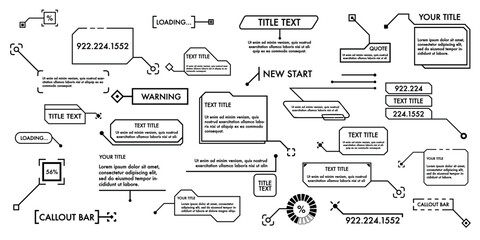 Collection of digital callouts and text boxes in various styles. Labels for highlighting information and UI elements.