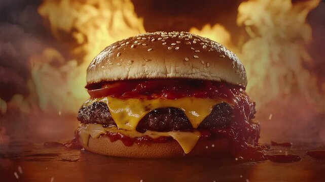 illustration for advertisment of super hot chesse burger