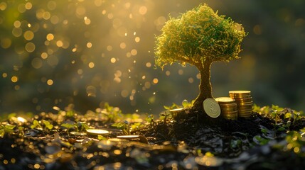 Planting the seeds of success, the journey of business growth, money growth, saving and investing concept, personal finance background, conceptual imagery of financial concepts. Generative AI