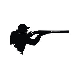 A man is holding a shotgun. He is wearing a hat. The hat is black. The jacket is black