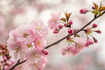 Fototapeta premium Beautiful Pink Blooms on White Background with Bokeh Effect for a Soft, Dreamy Aesthetic - Perfect for Nature and Floral Themes in Photography and Design
