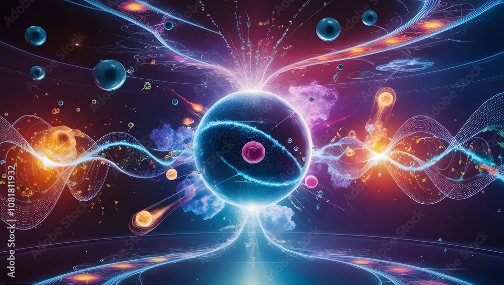 Poster Dynamic quantum energy explosion cosmic realm digital art abstract futuristic view unleashing scientific wonders