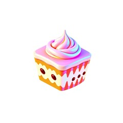 3D Iridescent Keto Desserts Design Element with Glitch Effects on White Background