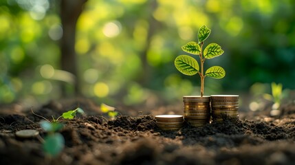 Planting the seeds of success, the journey of business growth, money growth, saving and investing concept, personal finance background, conceptual imagery of financial concepts. Generative AI
