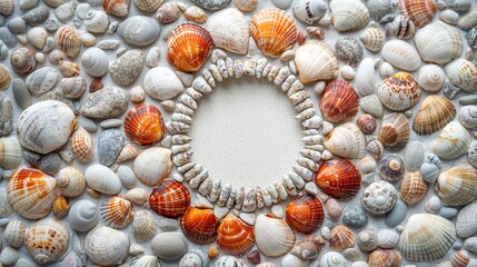 Obraz premium Mandala made of pebbles and shells for banner text