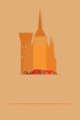 Paper cut medieval Castle or Churh Paper art style. Vector Illustration