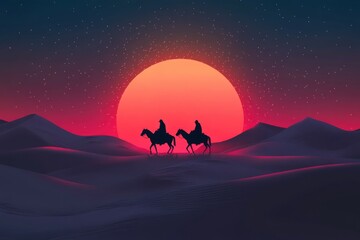 Fototapeta premium Three kings' day celebration desert landscape artistic illustration sunset view generative ai concept