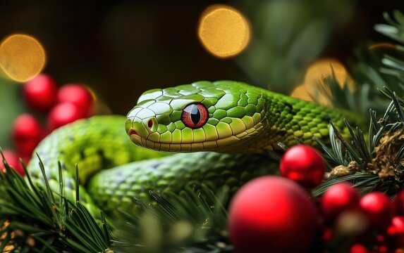 green snake christmas background 