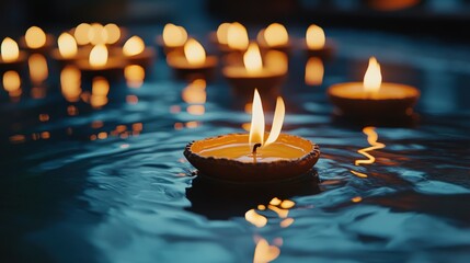 Floating Candle with Other Candles Blurred in the Background