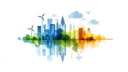 Obraz premium Smart grid connection overlay in urban cityscape modern architecture digital art bright environment aerial view renewable energy concept