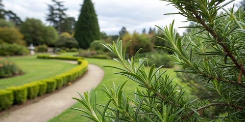 Fototapeta premium Captivating Double Exposure of a Rosemary Plant Merging with Lush Scenery in Bute Park, Showcasing Nature’s Beauty and Serenity in Urban Green Spaces