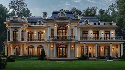 Naklejka premium Architectural elegance in the exterior design of a luxury mansion picture