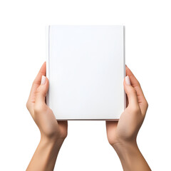 Obraz premium Hands holding a blank white book mockup